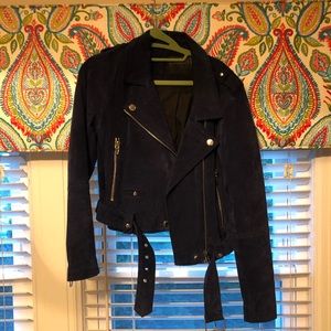 Blue suede biker jacket